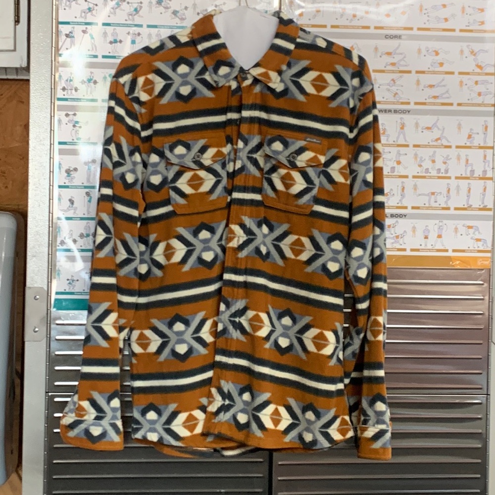 EDDIE BAUER - Mens L. Burnt orange. Gray. Fleece Button down.